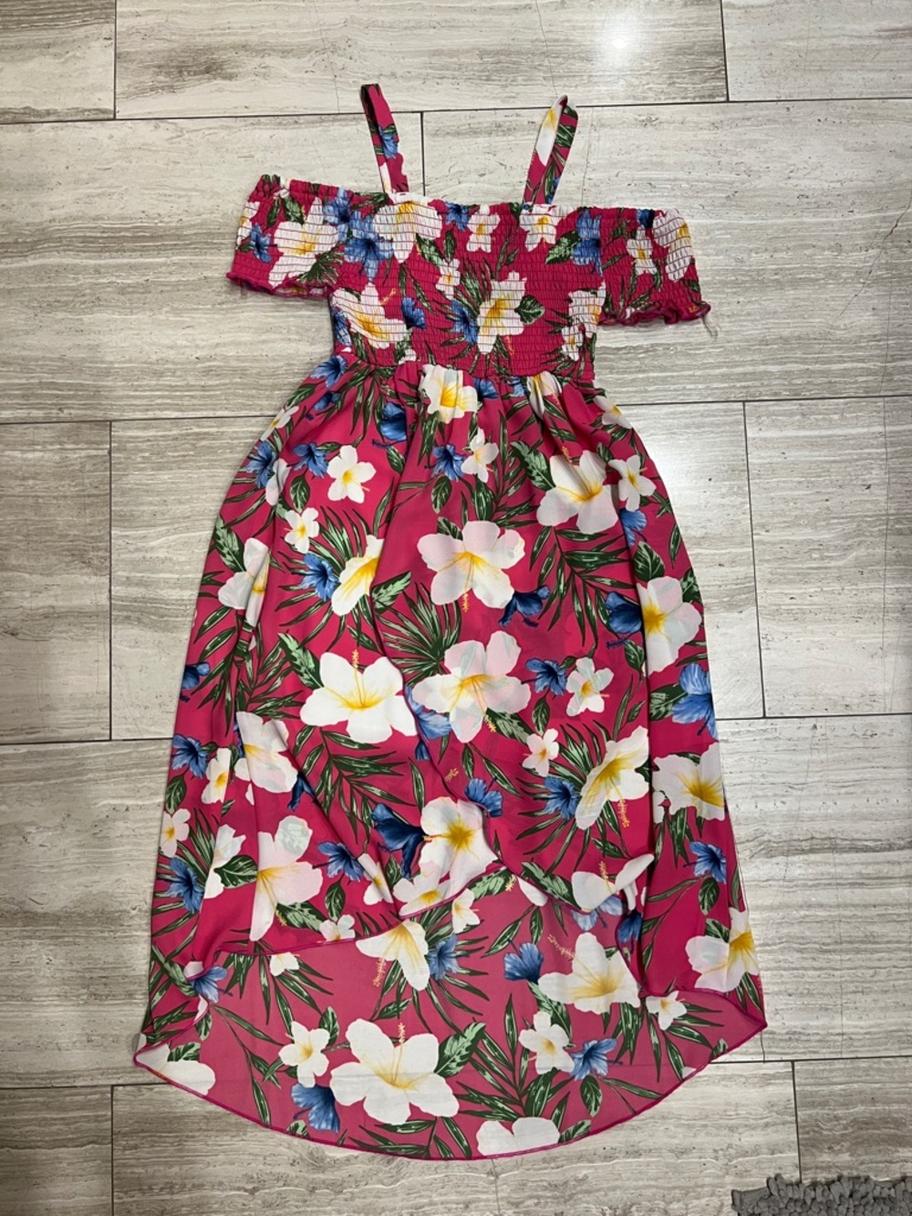 Girls' Pink Floral Off-Shoulder Dress
